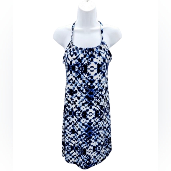 COCO + CARMEN Blue and White Halter Dress - Picture 1 of 12